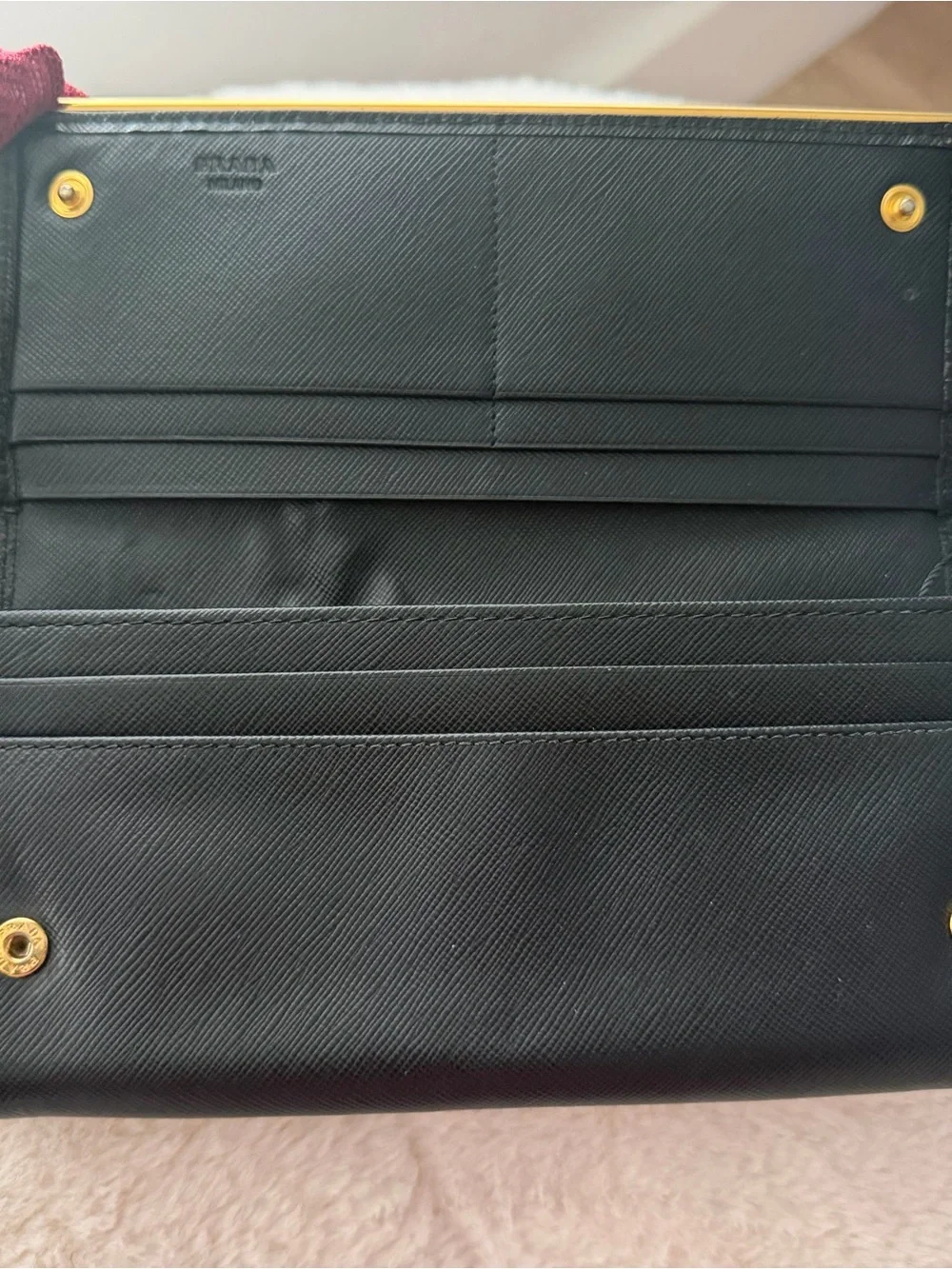 Prada Black Saffiano Leather Continental Wallet with Gold Logo (COA included)